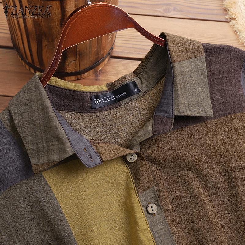 ZANZEA Rochie Casual Largă cu Mânecă Scurtă și Guler Turn-Down pentru Femei