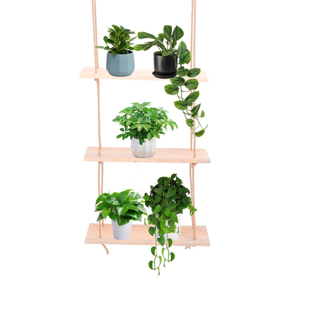 3 Pack Wooden Wall Shelf Set Floating Shelves for Bedroom Bathroom Kitchen Storage with Rope Easy Installation Holds Wall Hanging Rack