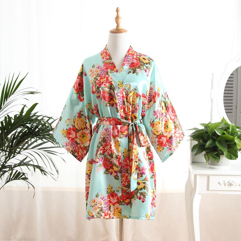 Comfortable Homewear Adult Sateen Peony Flower Open Robe Mother's Nightgown Nightgown Bathrobe Peacock Kimono Fashionable Elegant Elegant