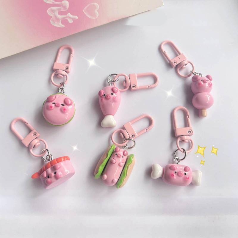 Pig Pendant Alloy Acrylic Material Long Lasting Use Animal Keychain for Bag