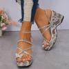 Fashion Wedge Sandals Woman Sequins Heel Platform Shoes Summer Bow Belt High Heels Ladies Dress Shoes Sandals Femme