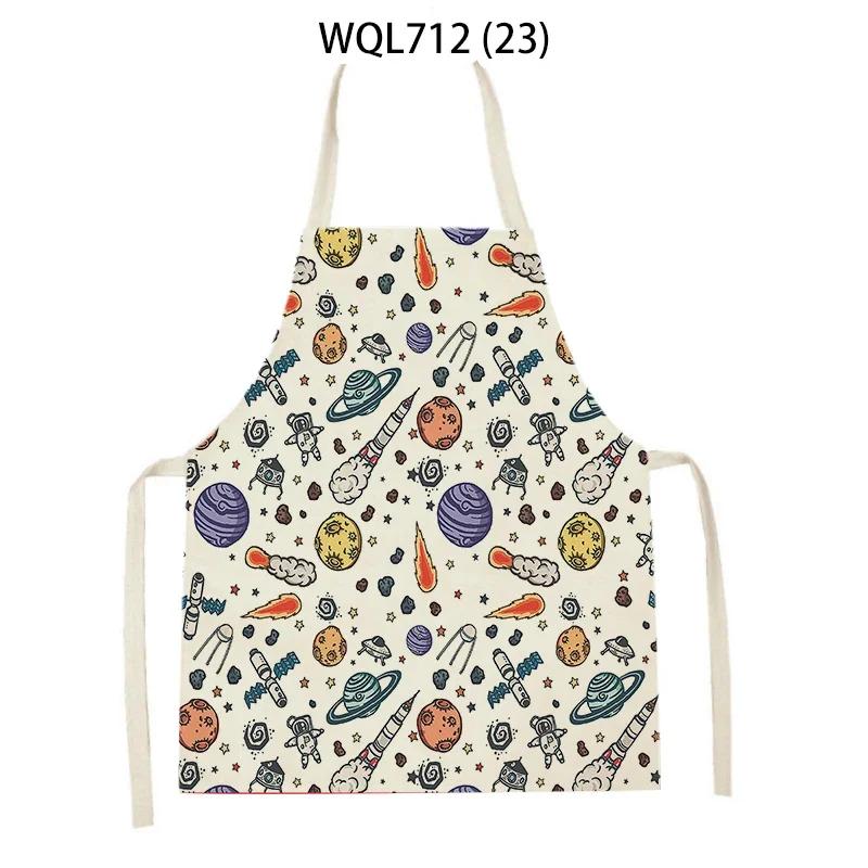 Rocket Planet Print Kitchen Apron for Women Creative Universe Style Baking Accessories Cooking Apron Household Cleaning Pinafore