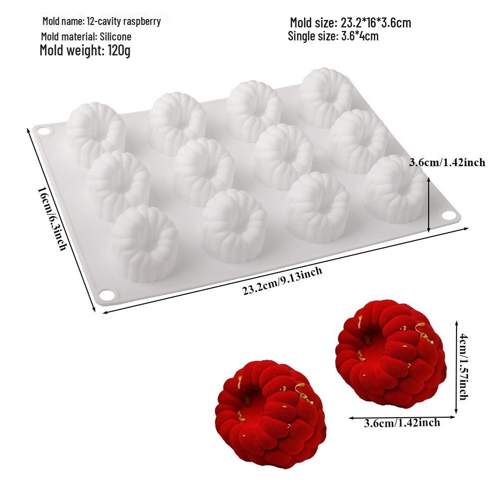 3D Fruchtmousse Silikon Kuchenformen: Birne, Apfel, Ananas, Pfirsich, Durian, Himbeere.