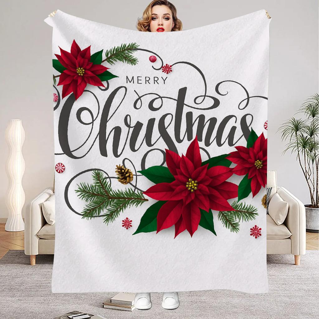 1pc Soft Christmas Tree Print Plush Blanket Blue Xmas Theme Snowflake All Season Use Washable Throw Blanket for Girls Daughter