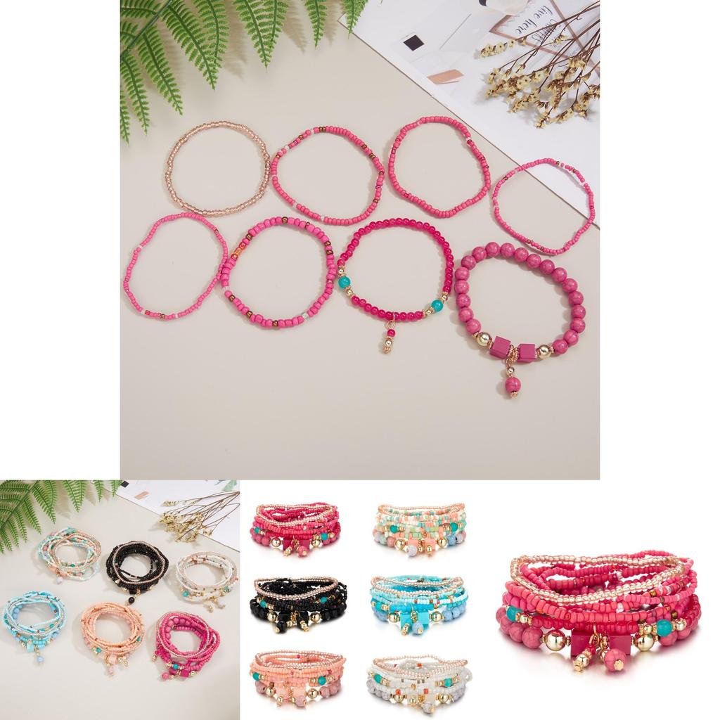 Bohemian Beaded Bracelet Set With Turquoise Elastic Cord For Gift Giving And Travel Souvenirs