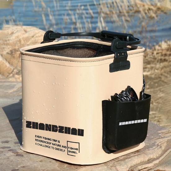 8L Foldable Outdoor Bucket Waterproof Multi-Functional Collapsible Bucket with Zipper Closure Lid Live Bait Bucket Fish Container Camping Food Storage