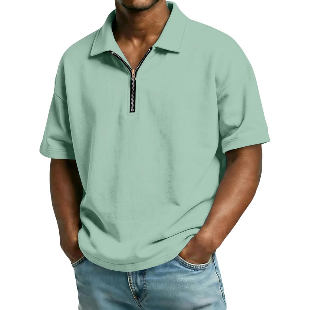 Men's Casual Collared Zipper Neck Short-Sleeve Top