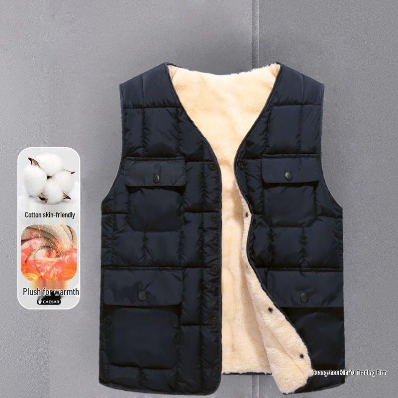 Men's Winter Fleece-Lined Vest: Thick, Multi-Pocket, Cold Protection Gilet for Middle-Aged and Elderly.