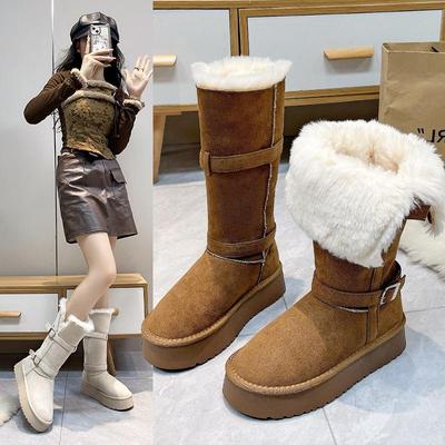 Women's Thick-soled Winter Lightweight Warm and Cold-proof Lengthened Plush Snow Boots Non-slip Wear-resistant Casual Sneakers Long Cotton Boots