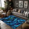 Abstract Ocean Blue Rug, Multicolor Wave Pattern Carpet for Living Room, Soft Non-Slip Sofa Mat with Coastal Decor
