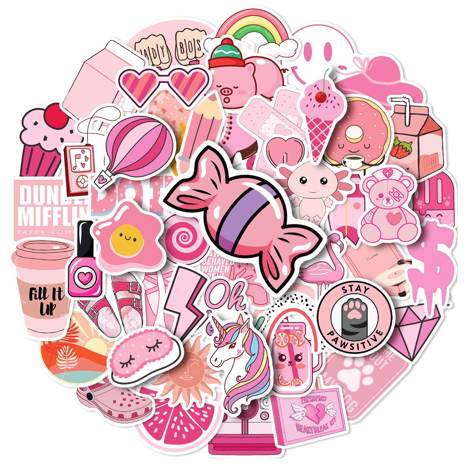 

50 Vsco Pink Mix And Match Stickers, Cartoon Cute Girl Little Fresh Girl Graffiti Stickers
