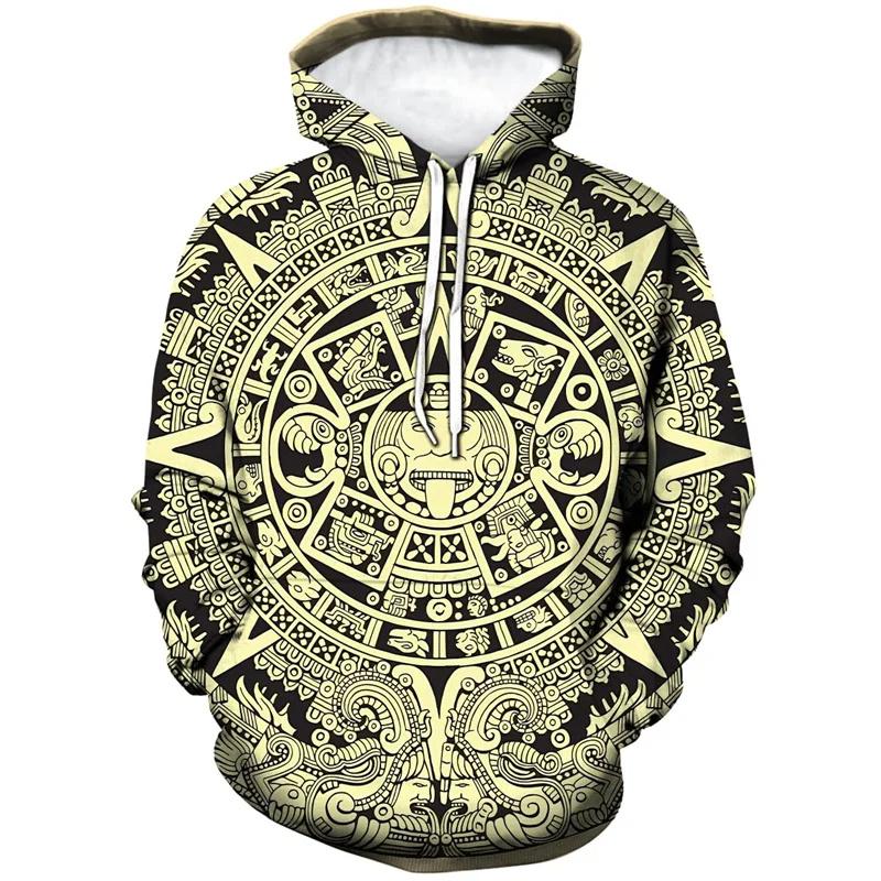 Bluzy z kapturem Mexico Aztec drukowane w 3D dla mężczyzn Starożytne totemy Meksykańskie graficzne bluzy z kapturem Codzienne luźne bluzy z kapturem z długim rękawem