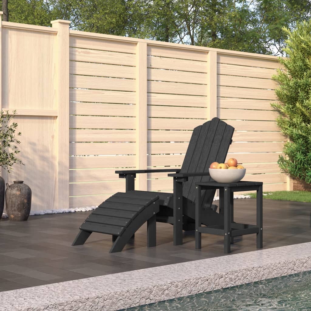 Vidaxl Adirondack Chair With Footrest And Table, HDPE, Anthracite