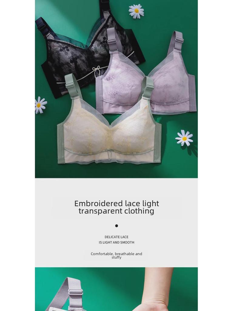 Women's Non-Magnetic, Thin, Large-Size Bra: Breast Reduction, Slimming, Anti-Sagging, No Steel Ring, Side Collection Design.