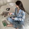 Autumn Ice Silk Women Pajama Lapel Button Cardigan Outfits for Women 2 Piece Set Fashion Printing Set Clothes
