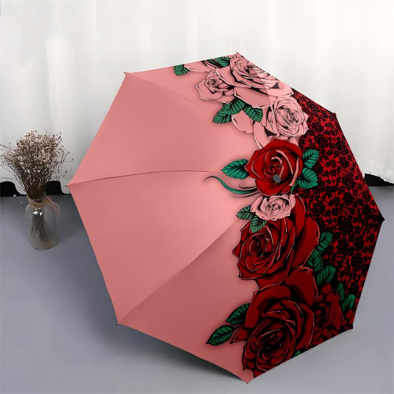 1pc Roses and Lace Design Umbrella with Plastic Handle,Suitable for All Seasons Umbrellaptys26051