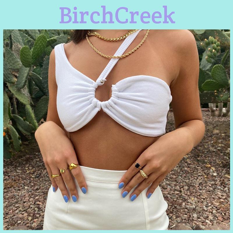 American Style Spaghetti Strap Crop Top With Hollow Out Design For Summer
