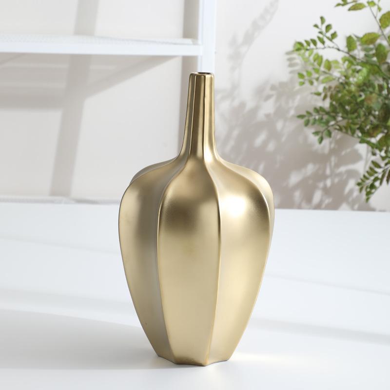 

Ceramic gold vase decor Electroplated vase ornaments Living room dried flower planter Creative home entrance decor ornaments