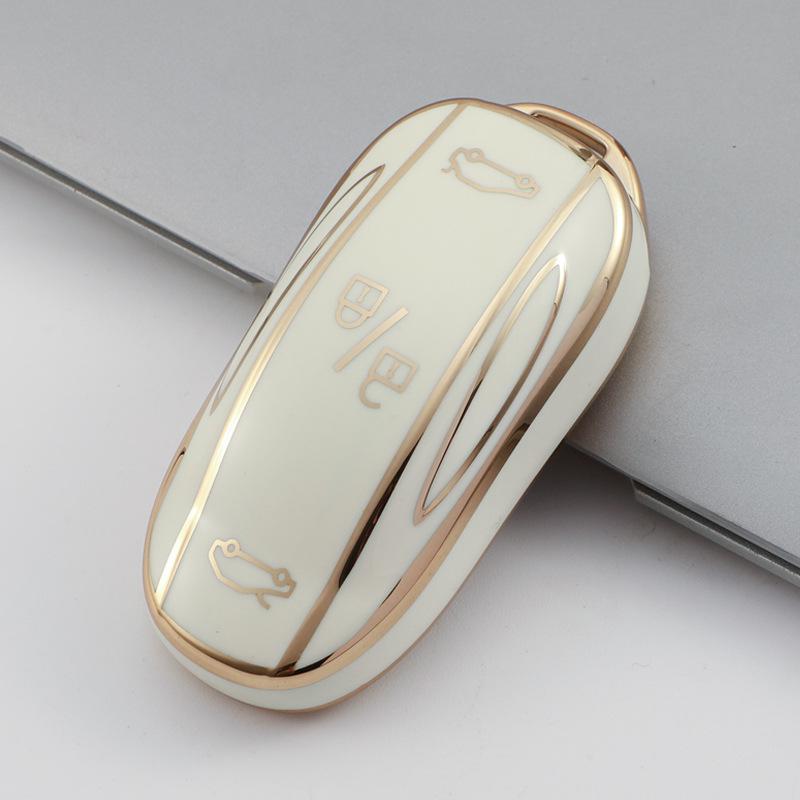 Fashionable Gold Edge TPU Key Case for Tesla Model X