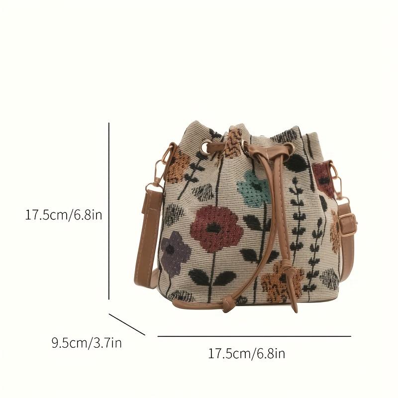 Women's Bucket Bag with Bright Flower Pattern and Adjustable Drawstring Messenger Bag, Suitable for Beach Tourism Parties