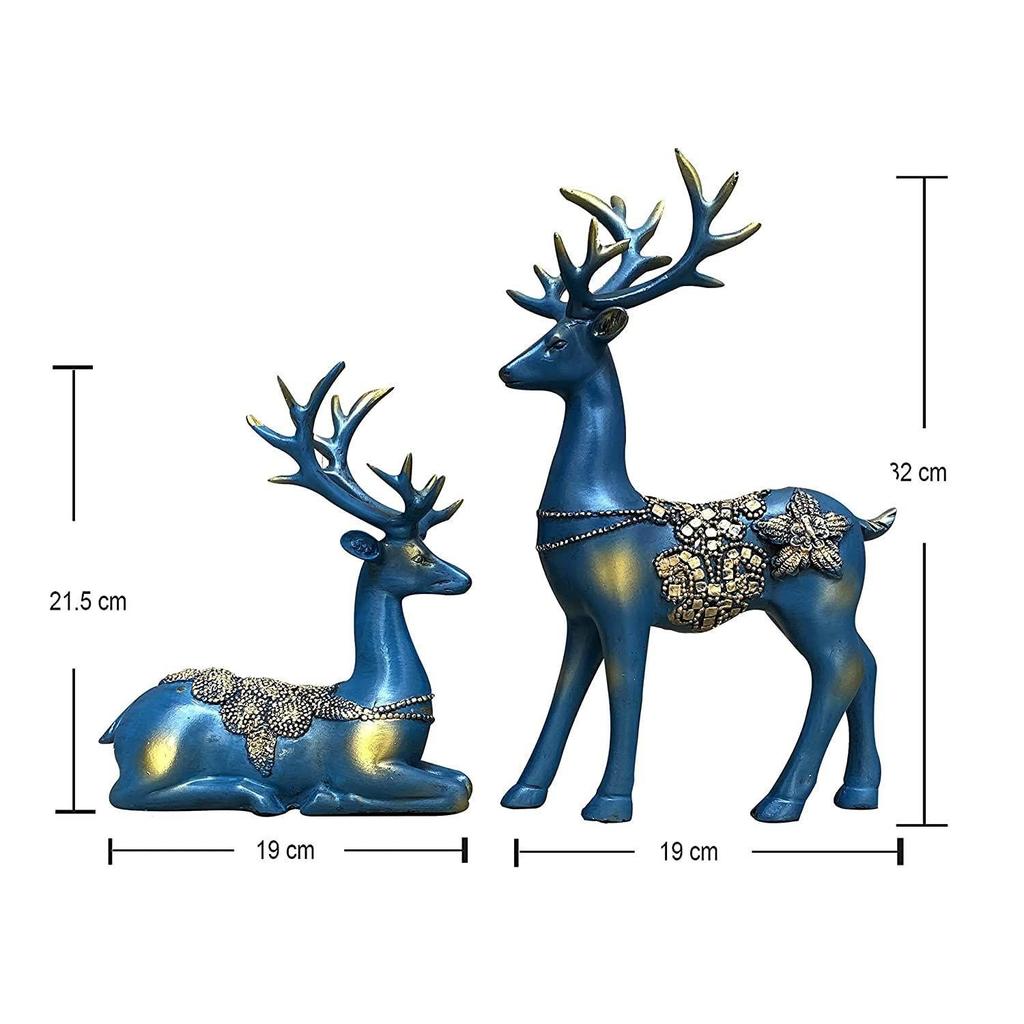 Creative Resin Golden Reindeer Sculptures | Beautiful Home Decor | Lifts Up Energy of Your Room - (Pack of 2, Blue)