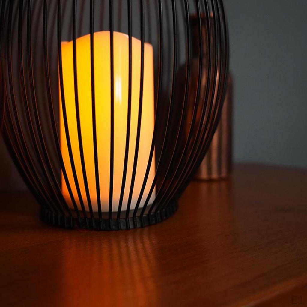 Black Iron Wire Tealight Candle Holder with LED for Living Room Decoration