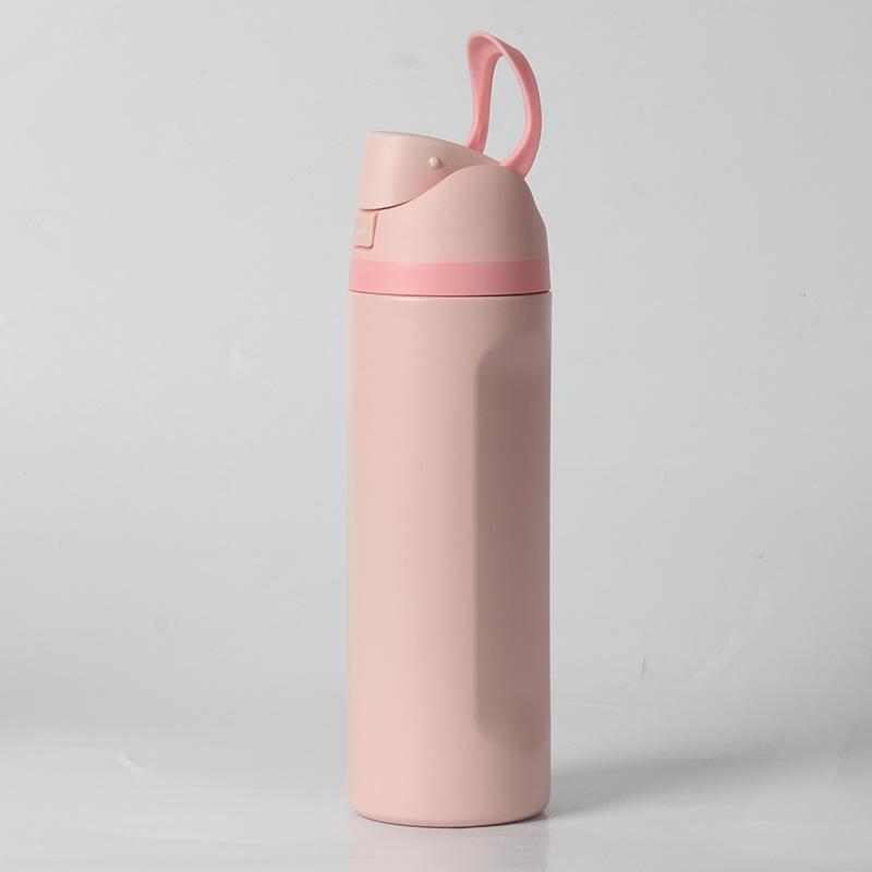 1pcs Stainless Steel Insulated Water Bottle Large Capacity Creative Dual-use Pop-up Lid Sports Kettle 740ml розовый