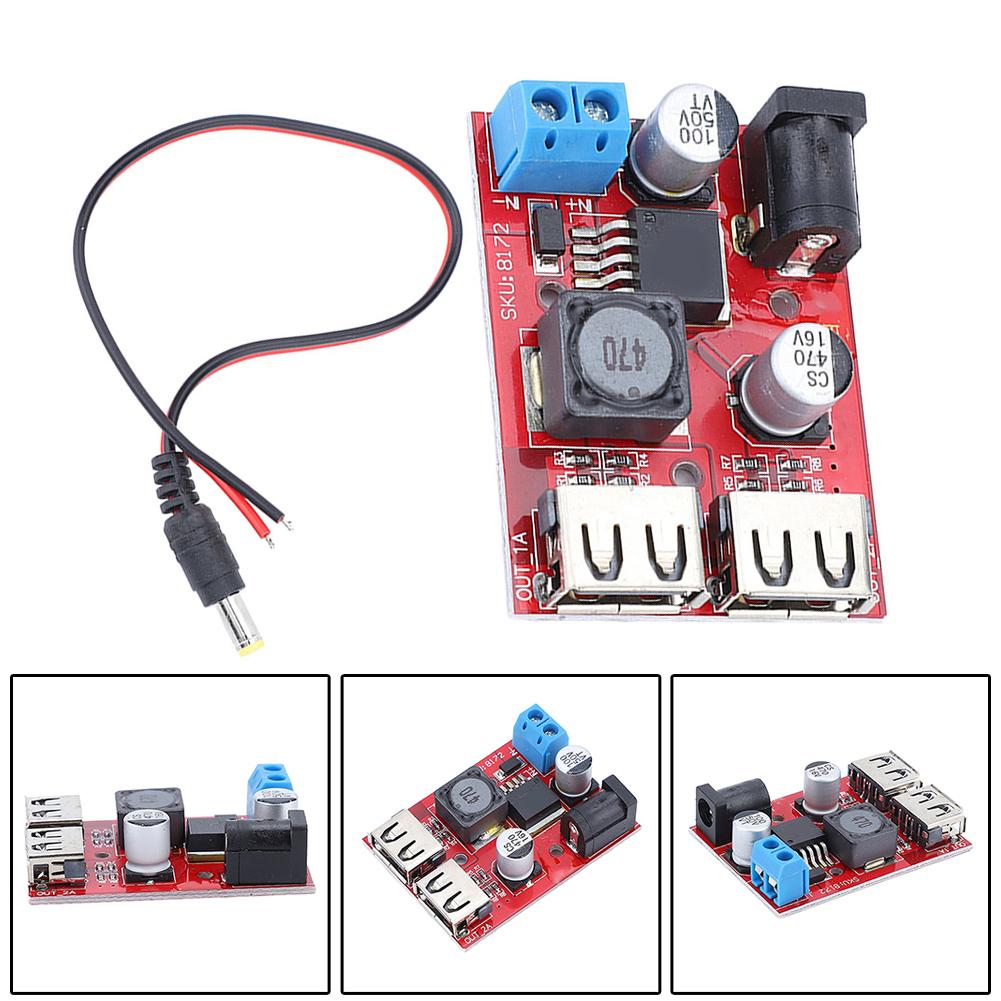 DC 6V-40V To 5V 3A Double USB Charge DC-DC Step-down Converter Module With Wire For Vehicle Solar Controller Charger