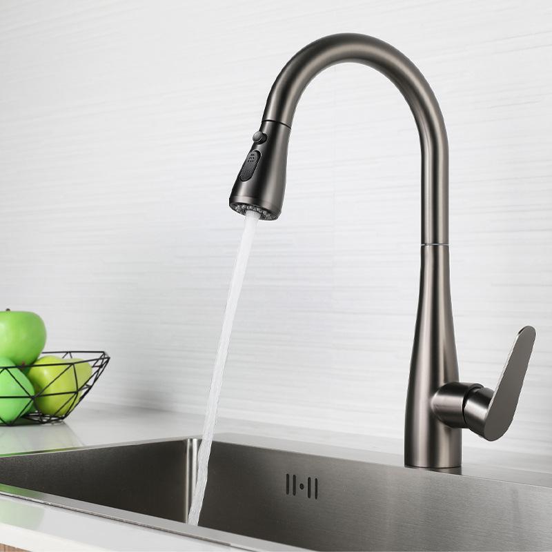 

Gun Gray Pull-out Kitchen Sink Faucet Hot And Cold Water Wash Basin Faucet Rotating Double Mode Water Sink Tap Black/Nickel