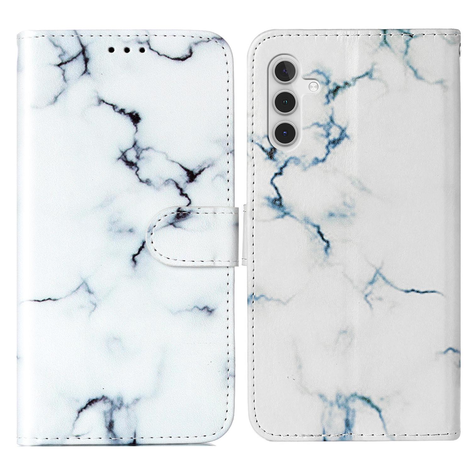 

For Samsung Galaxy S23 FE PU Leather Pattern Printing Case Wallet Stand Shockproof Phone Cover White Marble