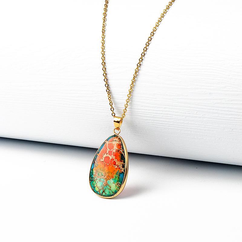 Water-Drop Emperor Stone Pendant Necklaces for Women Reiki Nature Stone Imperial Jaspers Turquoises Necklaces Healthcare Jewelry