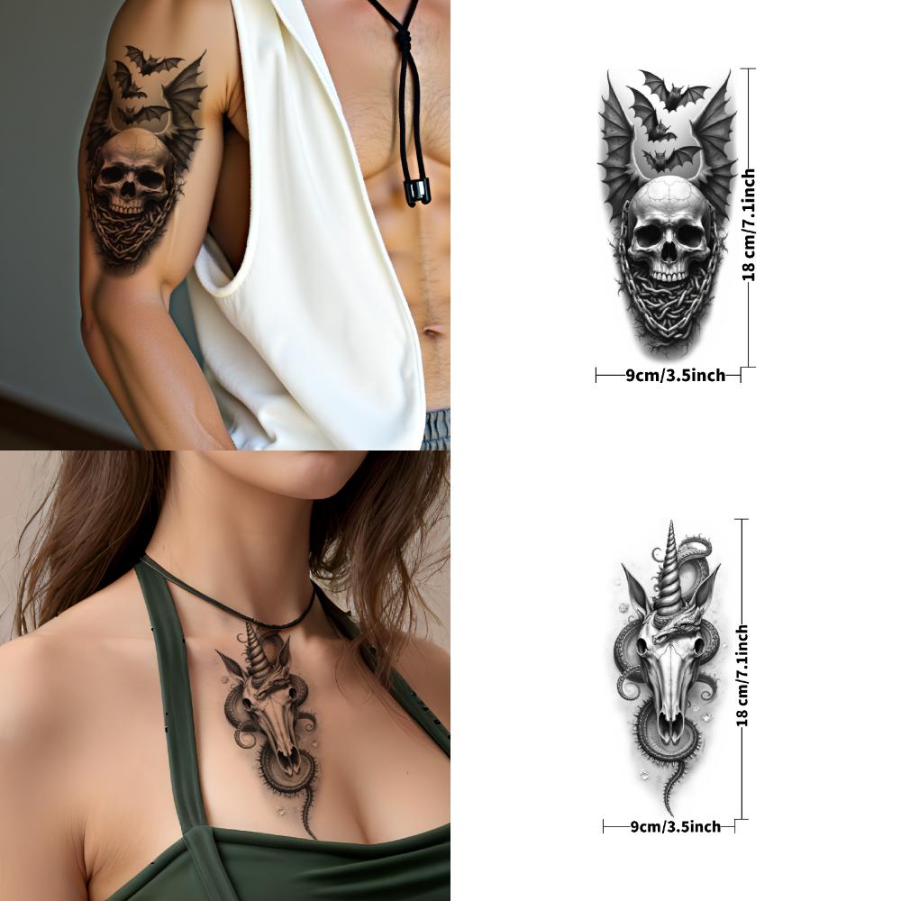 3pcs Temporary Tattoo Realistic Temporary Tattoos Wings Bats Skull For Men Women Arms