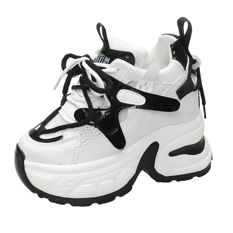 

11СМ Женские сетчатые кроссовки на массивной подошве Летние туфли на высокой платформе Высокие каблуки Танкетки Повседневная обувь Женские дышащие спортивные кроссовки Папины кроссовки 35