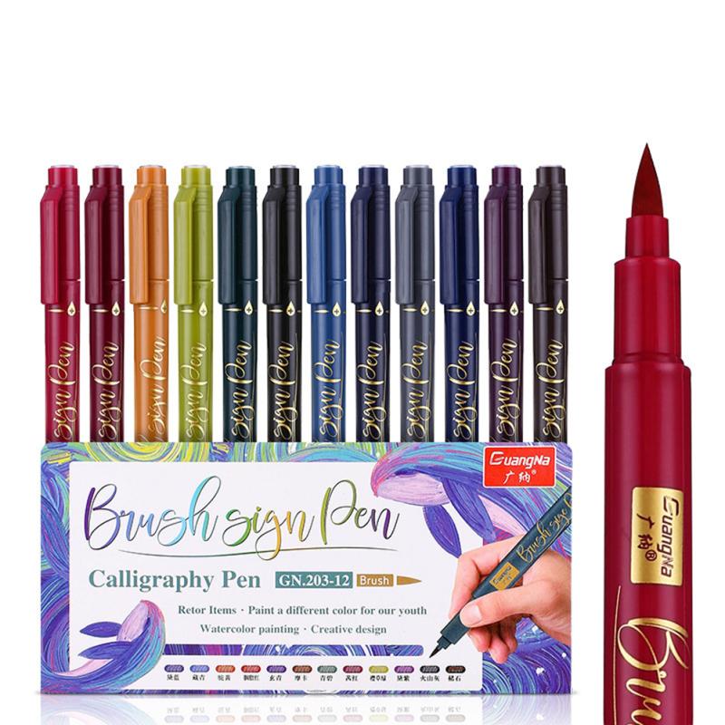12 Pcs Soft pen point pen Calligraphy Sketch Brush Draw Hand Account Colour Pen