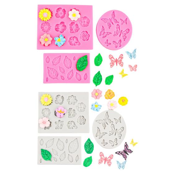 Yousheng 3Pcs Flower Leaf Butterfly Silicone Mold for Cake Decorating DIY Chocolate Candy Fondant Craft Baking Mold Flexible Easy Release Jelly