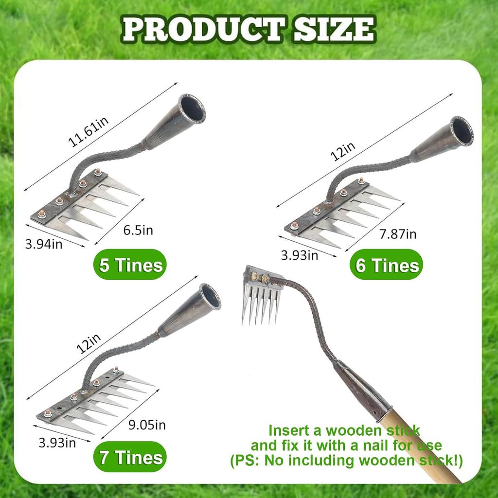 5/6/7/8 Teeth Iron Gardening Hoe Weeding Rake Farm Tool Grasping Raking Loosening Soil Nail Rake Tool Artifact Harrow Farm Tool