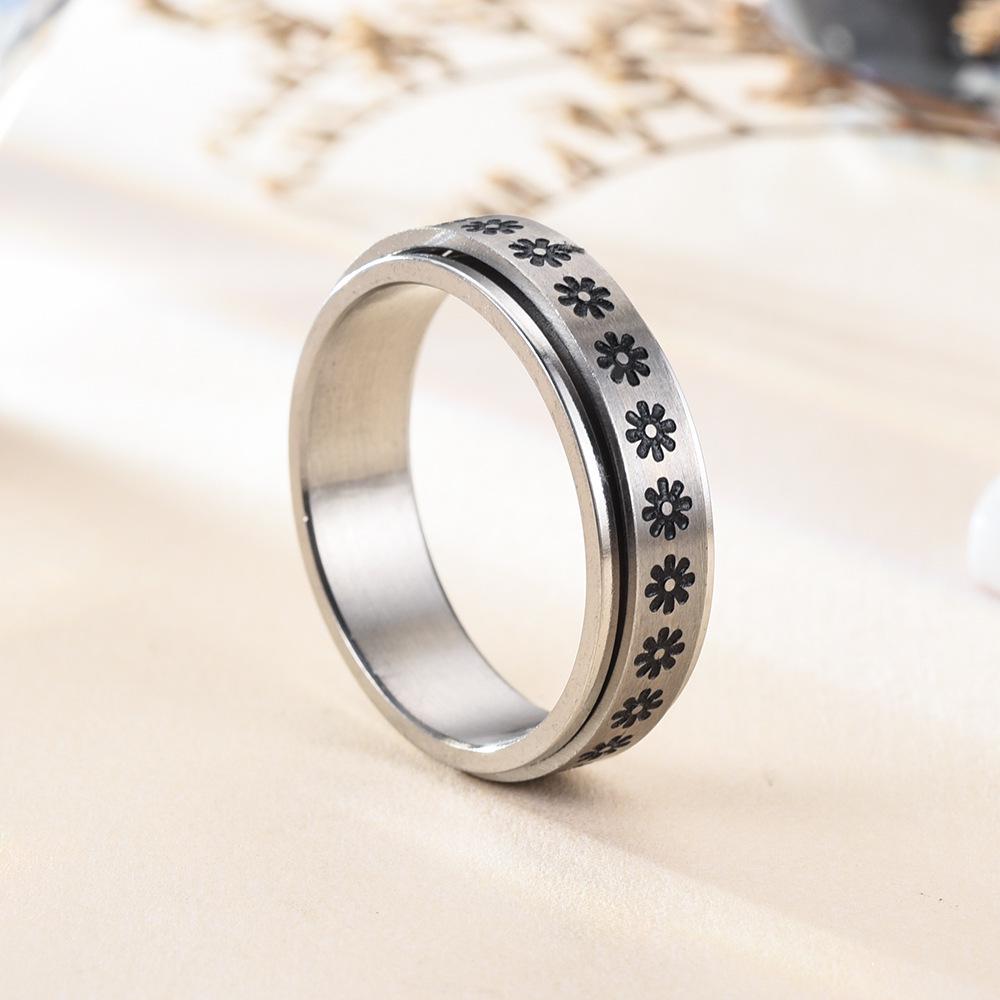 European & American Titanium Steel Moon & Star Rotating Couple Ring Set