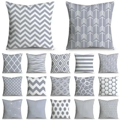 45 * 45Cm Gray Striped Geometric Seat Cushion Polyester Pillowcase Cojines Decoration Para Sofa Bedroom Sofa Decoration 40814