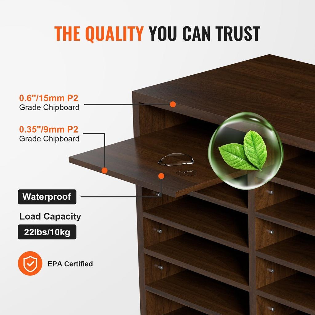 Literature Organizers, 12 Compartments Office Mailbox with Adjustable Shelves, Wood Literature Sorter 20.4x12x16.1 inches for Office, Home, Classroom,