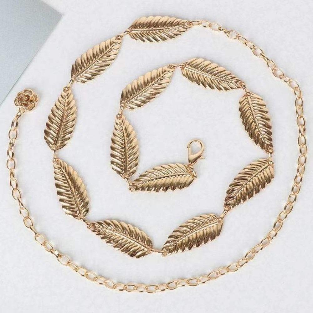 Boho Chic Dress Waist Chain Vintage Body Chain Versatile Metal Leaf Belt  Women's Fashion Accessory