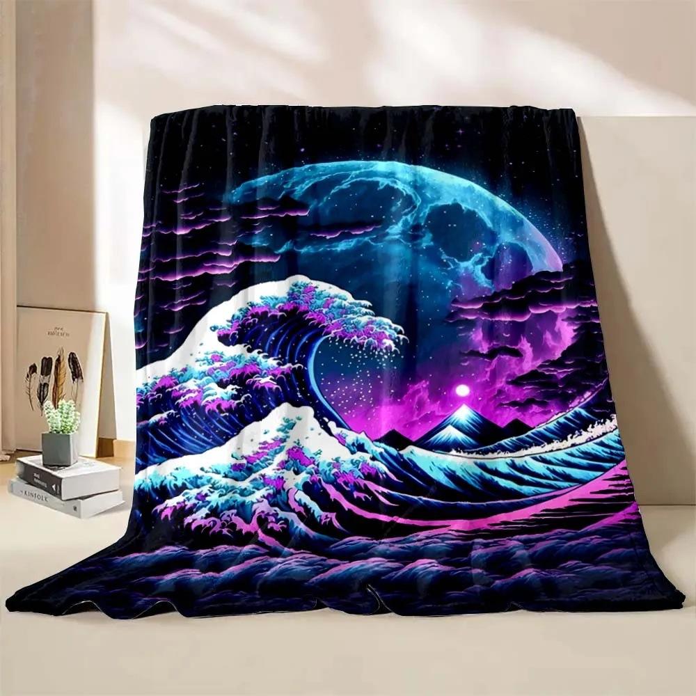 Wave-inspired Ukiyo-e paintings digital-printed polyester velvet flannel cover blanket Fleece soft sofa cover blankets for beds