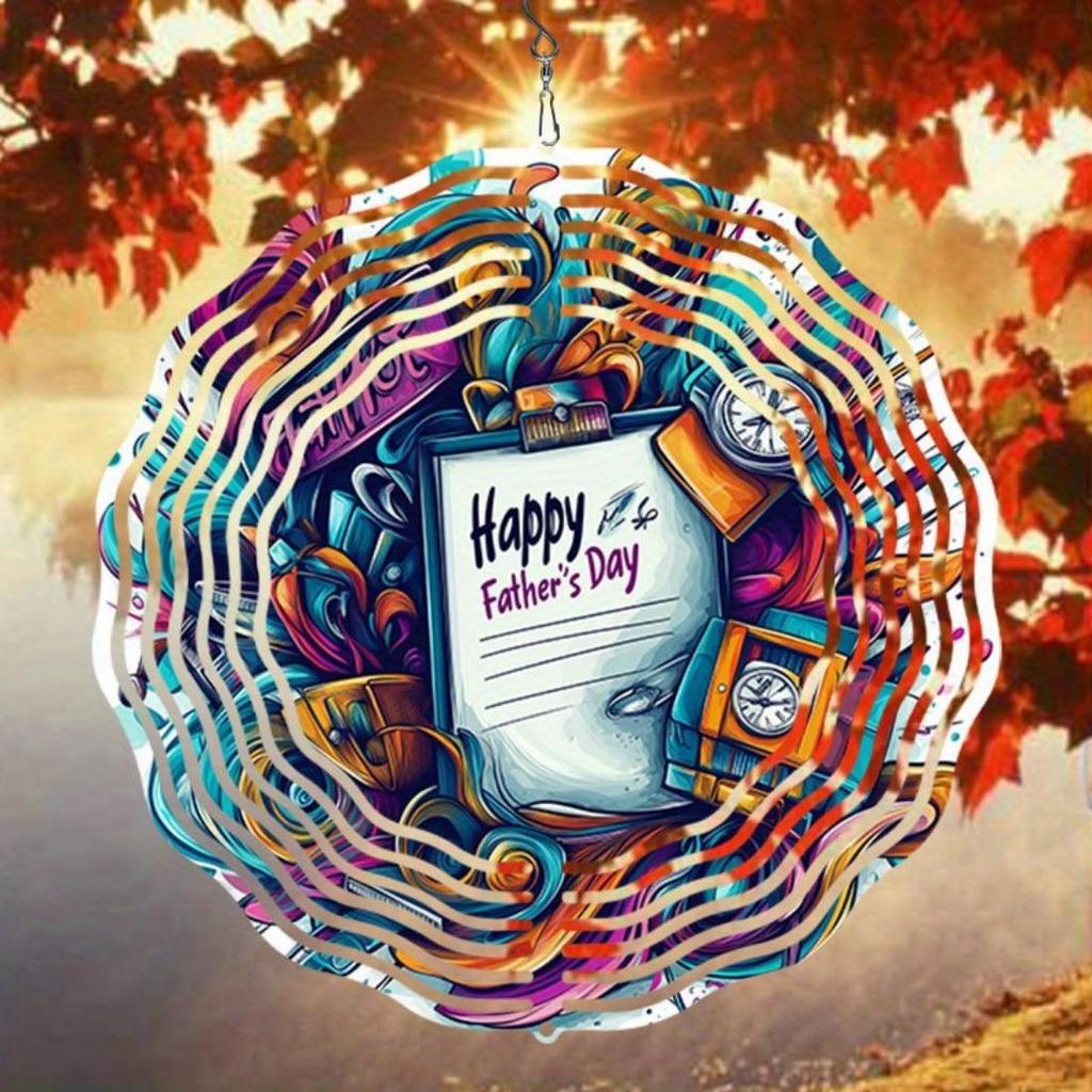 1pc 2D Mandala Metal Wind Chime - Happy Father's Day Gift, Outdoor Garden Sculpture with Rotating Art, No Electricity Needed, Easy to Hang