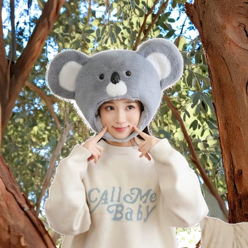 [RUIXIA1] Animal Hats, Giraffe and Koala Designs, Headgear for Kids and Adults, Cute Animal Hat, Kigurumi Head Cover, Halloween, School Festivals,