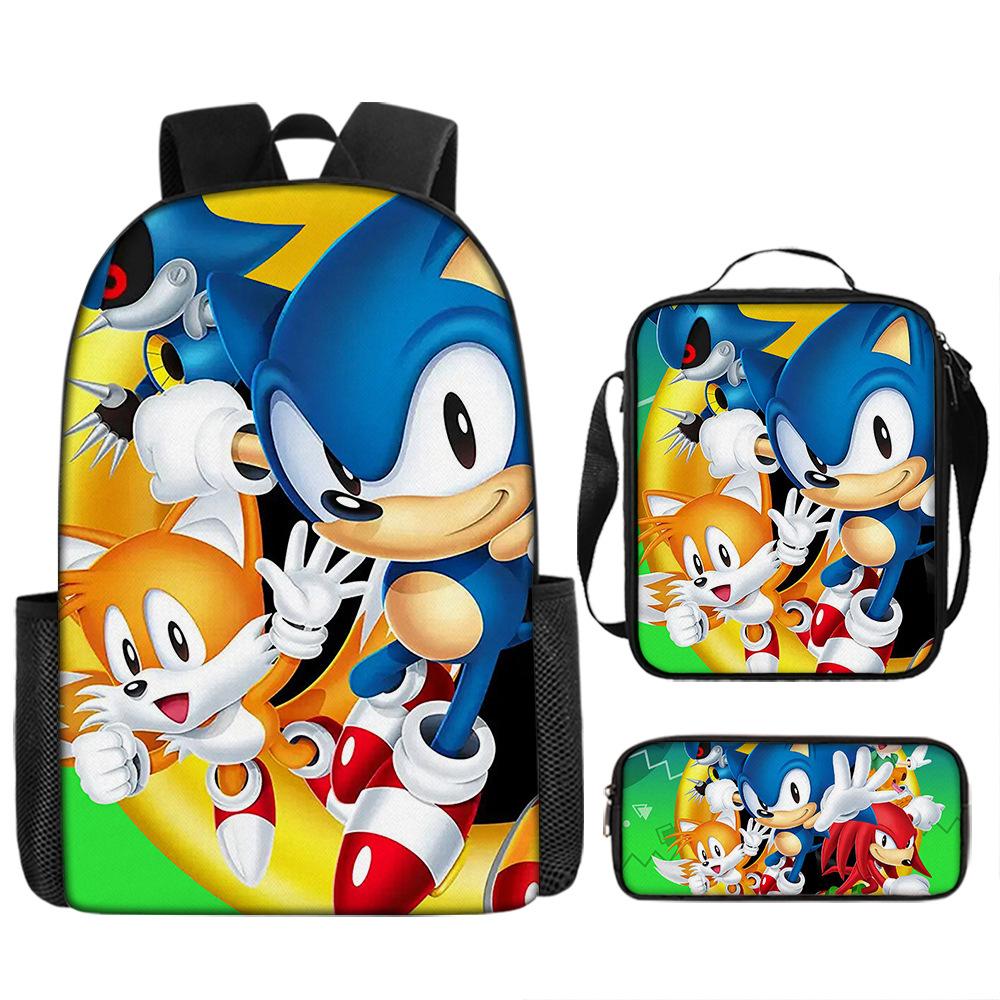 Backpack Sonic Elementary School Bag Lunch Bag Pencil Case Three-Piece Set