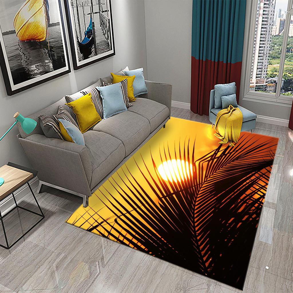 Rug Kitchen Bathroom Entrance Mat Non-Slip Rug Green Tropical Palm Leaf Sunset Rug Living Room Decoration Floor