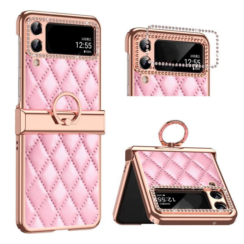 For Samsung Galaxy Z Flip 4 Case with Finger Ring Folding Screen Protective Hard PC Leather Cover Coque for Galaxy Z Flip 3 Protective Cases