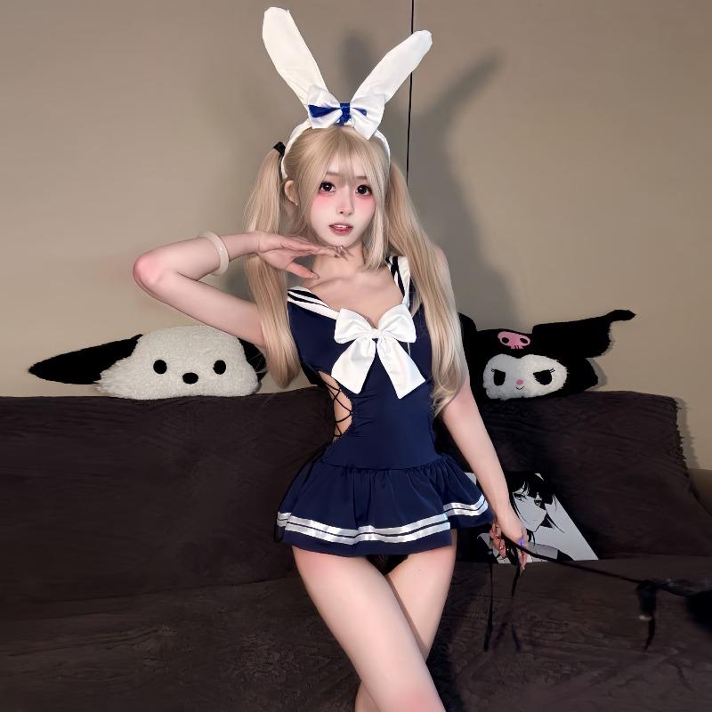 Sex Underwear Pure Desire School Bunny Uniform Free Crotch Swimsuit Women's Straps One-piece Qqny