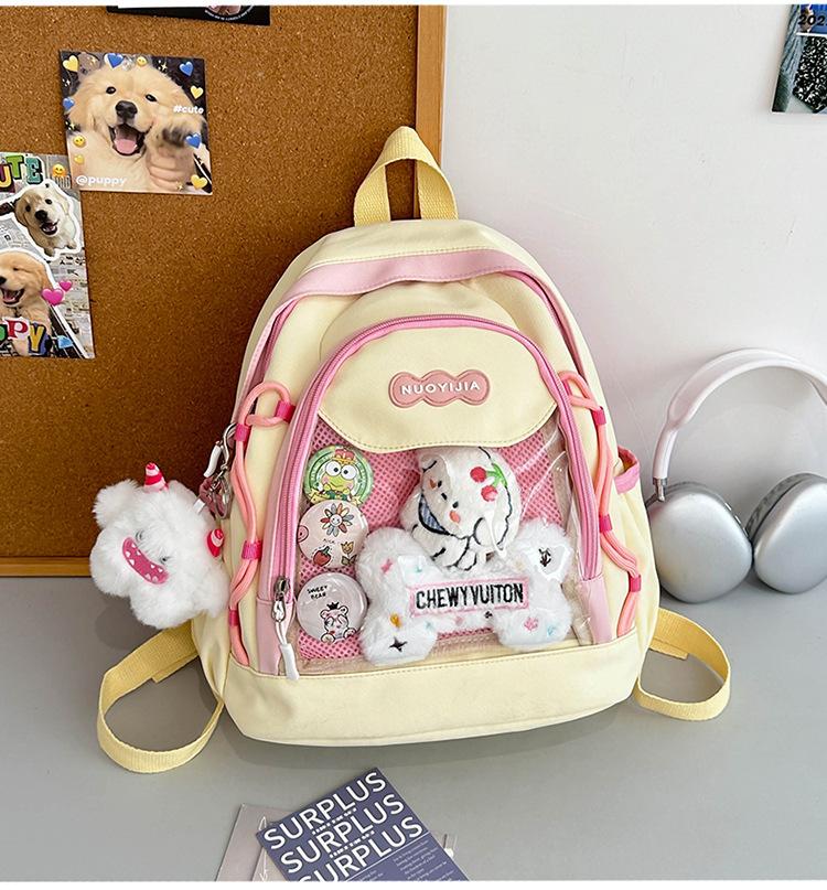 School Bag, High-value Japanese Color-block Transparent Pain Bag, Sweet Versatile Backpack for Middle School Students, Cute Children's Spring Outing