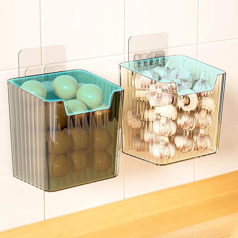 Wall-mounted Storage Box Space-saving Punch Free Plastic Corner Shower Shelf Kitchen Scallion Ginger Garlic Storage Container