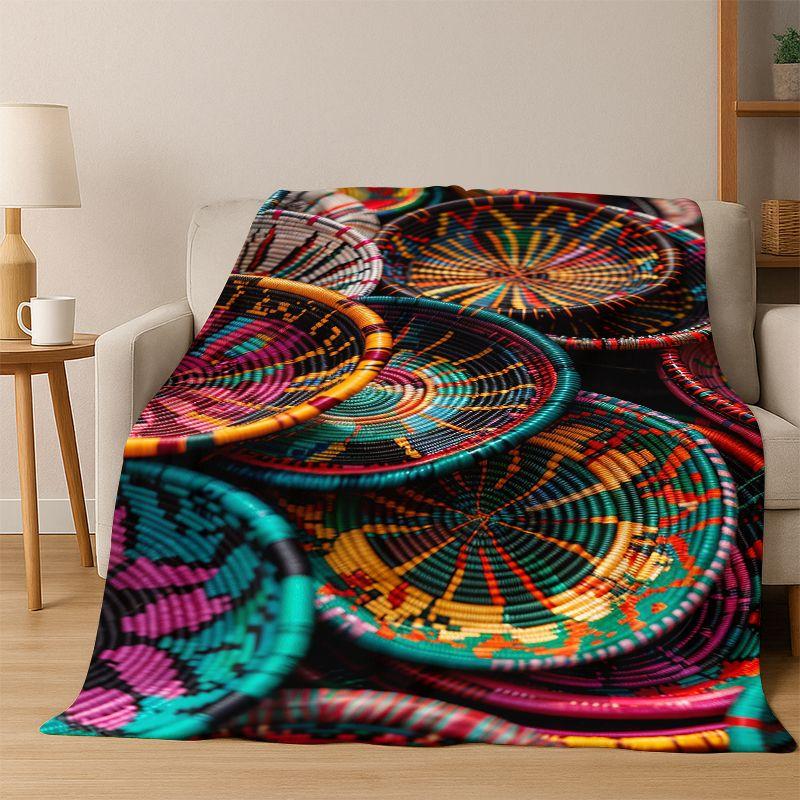 Äthiopien Blumen Gewebte Kunstkorb Mandala Flanell Decke Weiche Warme Überwurfdecke für Schlafzimmer Wohnzimmer Bett Reise Camping